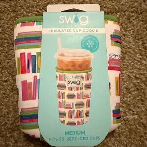 Swig Life Insulated Cup Coolie - White with Multicolor Book Pattern